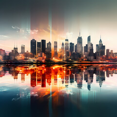 Fototapeta na wymiar Abstract city skyline in multiple exposures. 