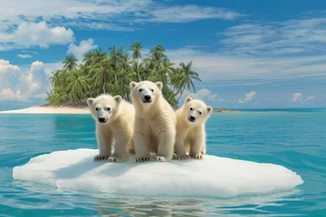 Fototapeten Polar bear cubs on a drifting ice floe in tropical waters © Veniamin Kraskov