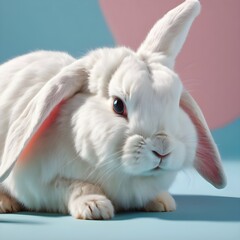 Obraz na płótnie Canvas White rabbit ear on pastel blue background. Easter day. 3d rendering