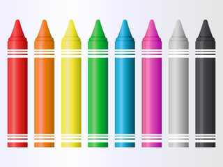 set of colorful crayons displayed in a horizontal