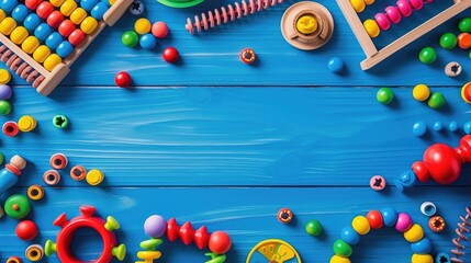 Adorable frame of baby and kids' toys set against a playful background, Ai Generated.