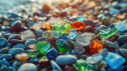 Rolgordijnen Jewels of nature adorn the sandy shores, colorful gemstones gleaming under the sun, Ai Generated. © Crazy Juke