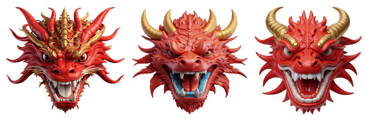 Dynamic 3D Chinese Dragon Head: Exquisite Render on Transparent Background