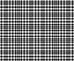 Plaid fabric pattern, black and white, seamless pattern for textile design, tailoring of clothes, pants, skirts or decorative fabric. Vector illustration.