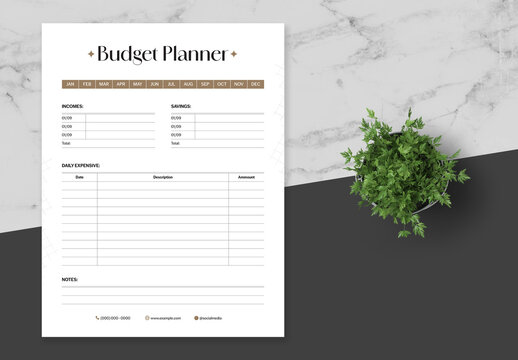 Brown and White Minimalist Modern Budget Planner