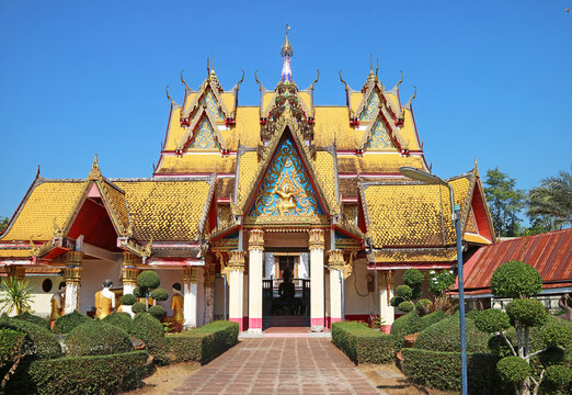 Stunning Facade of Wat Mon Temple or Wat Wang Wiwekaram in Sangkhlaburi District, Kanchanaburi, Thailand