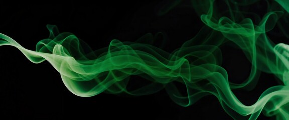 Ethereal green smoke waves against a dark backdrop; an abstract dance of light and motion. Perfect for conveying mystery and elegance