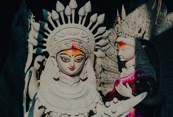 clay statue of hindu goddess Saraswati idol from kumartuli 