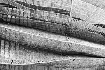Abstract image of wooden lath pattern show curved structure in black and white. Image use...