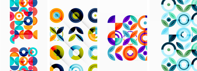 Circles and rings geometric backgrounds. Posters for wallpaper, business card, cover, poster, banner, brochure, header, website