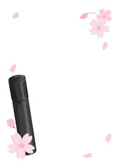 桜と卒業証書入れのフレーム、アナログ手描き風味、コピースペース有り、メッセージカード、縦