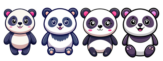Cute panda cartoon set. Panda vector illustration.