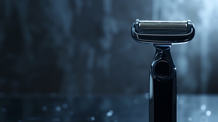 Close up view of a shaver on a black background with copy space - obrazy, fototapety, plakaty