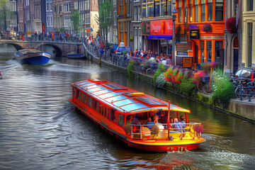 Fototapeta na wymiar The lively bustle of Amsterdam's canals, vibrant and full of life