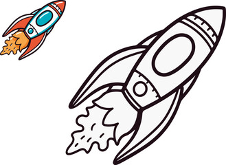 Cute and funny coloring page of a rocket. Suitable for little kids and toddlers.