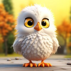 Fototapeta premium flat logo of Cute baby eagle with big eyes lovely little animal 3d rendering cartoon character 