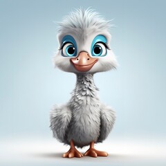 Fototapeta premium flat logo of Cute baby Ostrich with big eyes lovely little animal 3d rendering cartoon character 