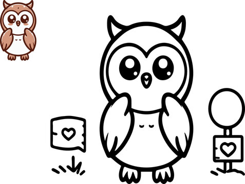 Illustration of Cartoon owl, Coloring book