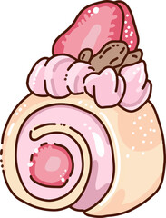 Strawberry rolled sponge cake illustration