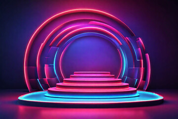 Stage podium with lighting, Stage Podium Scene with for Award Ceremony illuminated with neon light. Vector illustration
