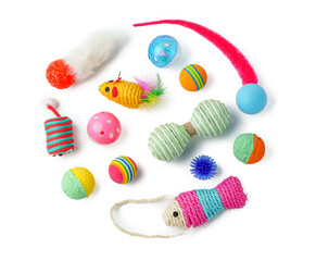 Cat toys isolated on white background studio shot
