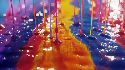 Vivid Paint Droplets Cascading - obrazy, fototapety, plakaty