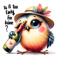 Cute Bird With Wine Bottle Funny Illustration with quote 
