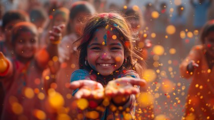 A Young Girl Embracing the Colors of Holi