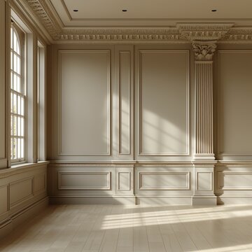 room with window. interior of basilica. Inside a grandiose building, a spacious room with a striking marble floor and towering columns can be seen. The floor is made of smooth, polished marbl