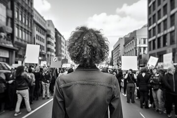 Young woman, protesting or riot, women crowds of people in a tight crowd, Peaceful Demonstration on the streets of the city, young adult people, Ai generated - obrazy, fototapety, plakaty