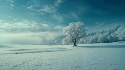 Lone Tree in a Snow-Covered Landscape - Powered by Adobe