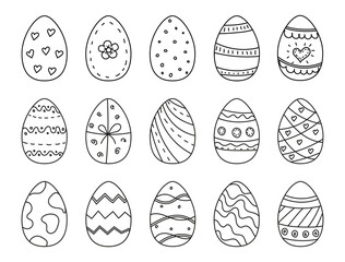 Set of beautiful Easter holiday egg doodle style. Egg hunting decoration isolated on white background	