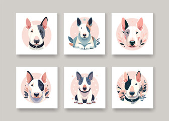 Vector portrait set of dog English bull terrier.