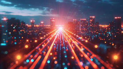 Fototapeta premium A neon-lit futuristic cityscape merging technology with digital dreams