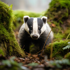 Woodland Badger in the wild 