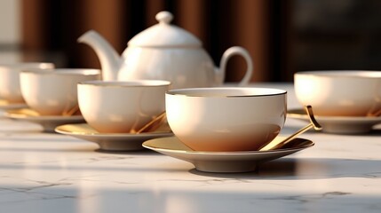 Naklejka na ściany i meble A white teapot and cups.