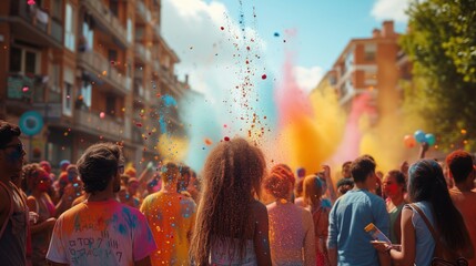 Group of People Celebrating With Colored Powder in the Air