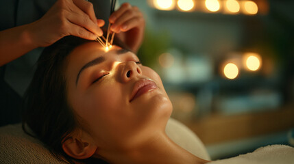 Holistic Health Practitioner: A healthcare professional of Asian descent practicing acupuncture on a patient, illustrating the integration of traditional and holistic medicine in modern healthcare.