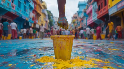 Yellow Cup With Yellow Paint on Ground