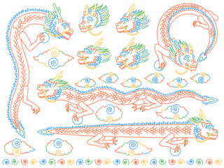 龍の顔や全身の様々なポーズのイラスト【カラー・セット】