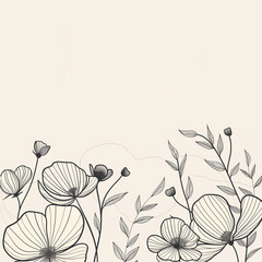 Naklejka premium Minimalist Botanical Elegance - Simple Black and White Line Art Floral Frame on Neutral Background for Contemporary Design