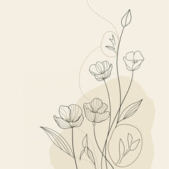 Minimalist Botanical Elegance - Simple Black and White Line Art Floral Frame on Neutral Background for Contemporary Design