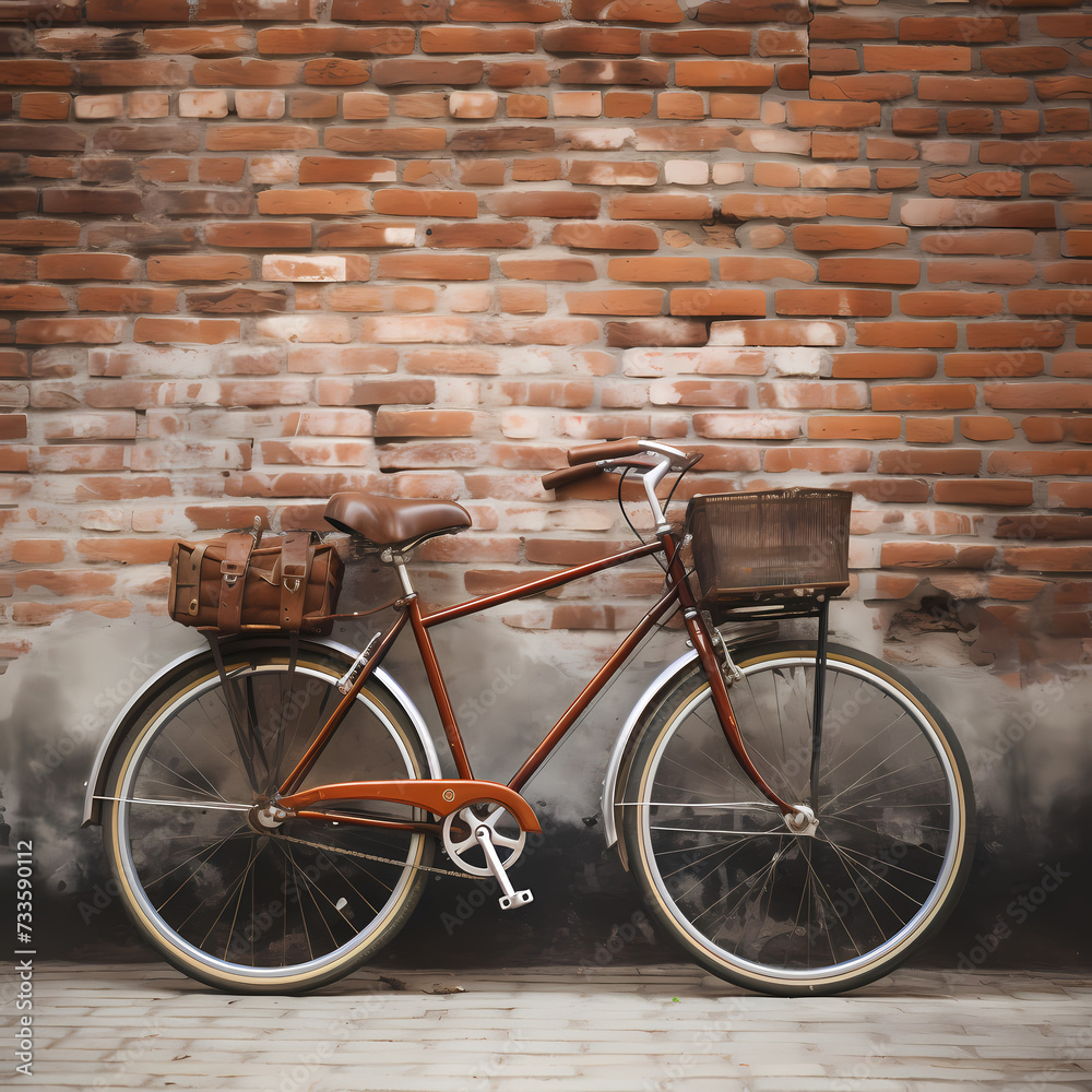 Sticker A vintage bicycle leaning against a brick wall. 