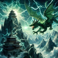 Xiao Long, the green dragon, was flying amidst the lightning on a high mountain peak.