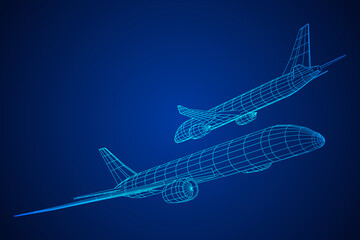 Airplane. Abstract airliner. Wireframe vector illustration