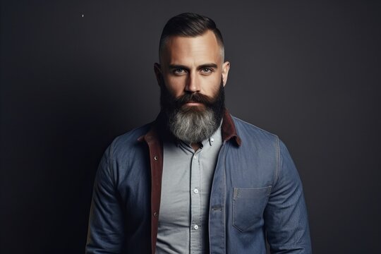 Portrait of a handsome man with long beard and mustache. Men's beauty, fashion.