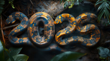 Colorful Serpent Numerals - 2025 Snake Formation in Jungle Underbrush