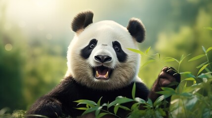 Obraz premium Happy panda pleased to welcome you.