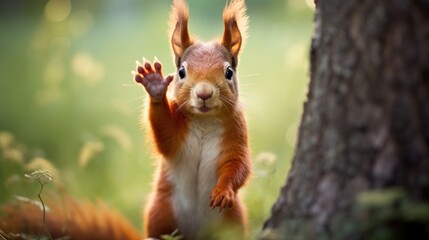Happy squirrel pleased to welcome you.
