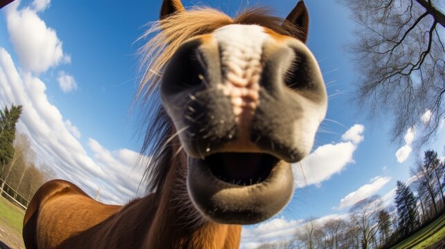 Close-up selfie portrait of a horse.